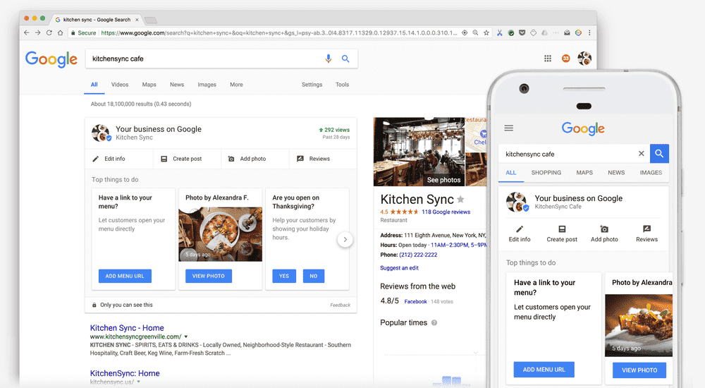 Perfil Google My Business para un restaurante