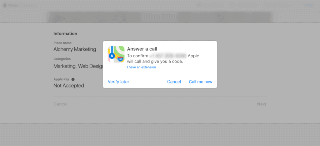 Apple Maps como verificar el registro de negocio mediante llamada