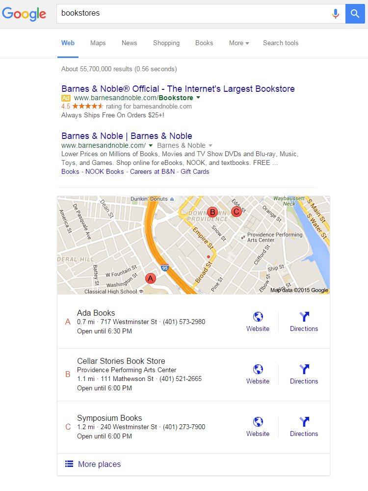 Resultados de búsqueda en Google Maps