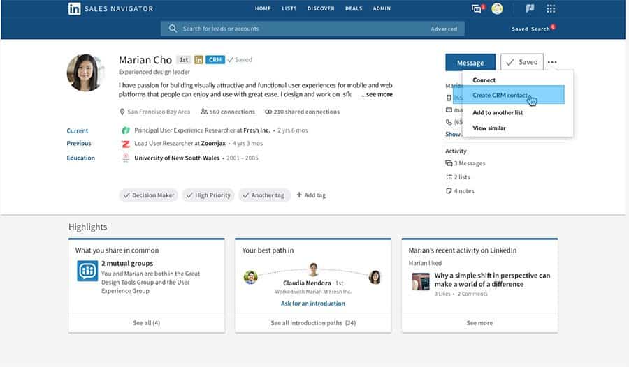 Sales Navigator, um dos recursos do LinkedIn Premium.