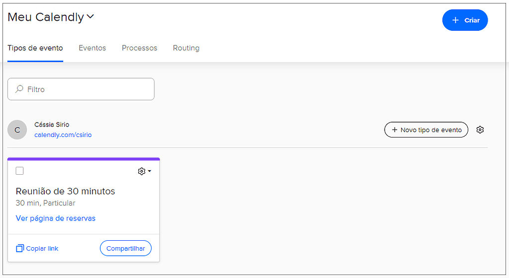 Agendamento de horários no Calendly