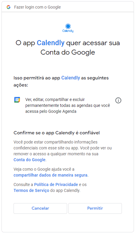 Fazer login com o Google no Calendly