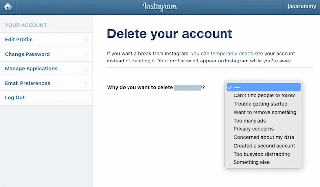 Paso 3: Como eliminar cuenta de Instagram desde la web