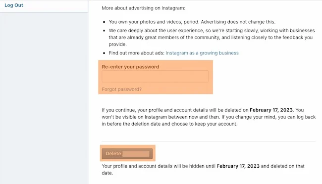 Paso 4: Como eliminar cuenta de Instagram desde la web